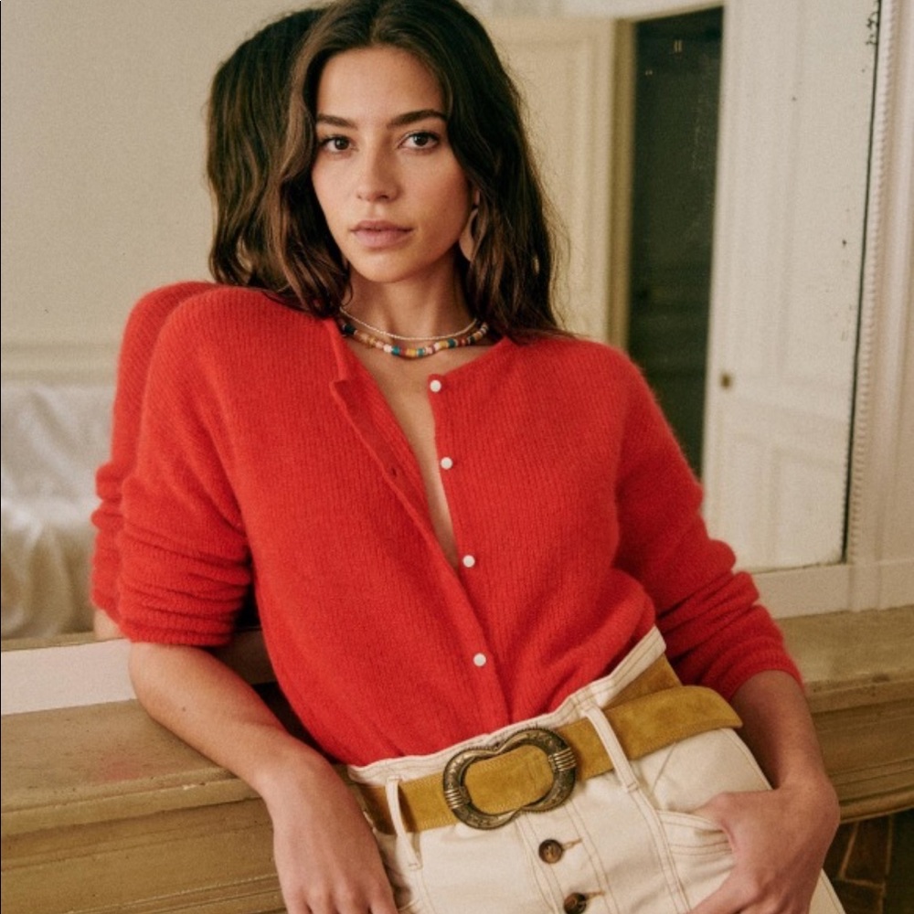 ✨Sezane gaspard jumper cardigan in red size S